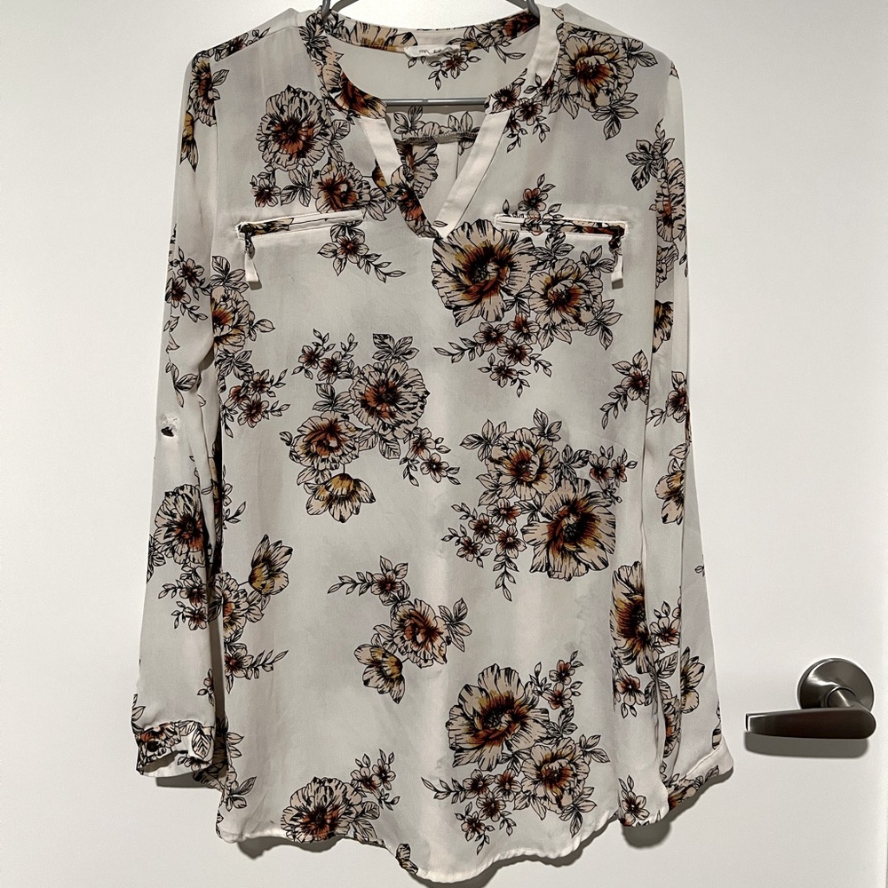 Flower print sheer blouse